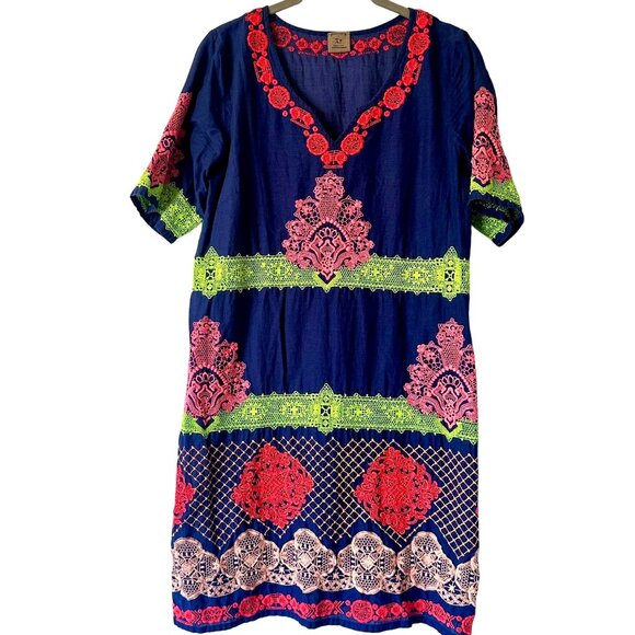 Boho Colorful Summer Dress V-Neck Resort Wear Size Medium - Picture 1 of 9